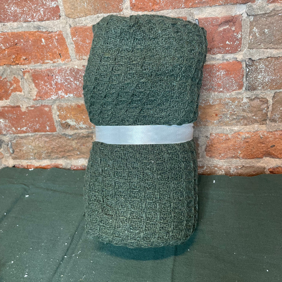 Green Textured Waffle Woven Throw 50x60”