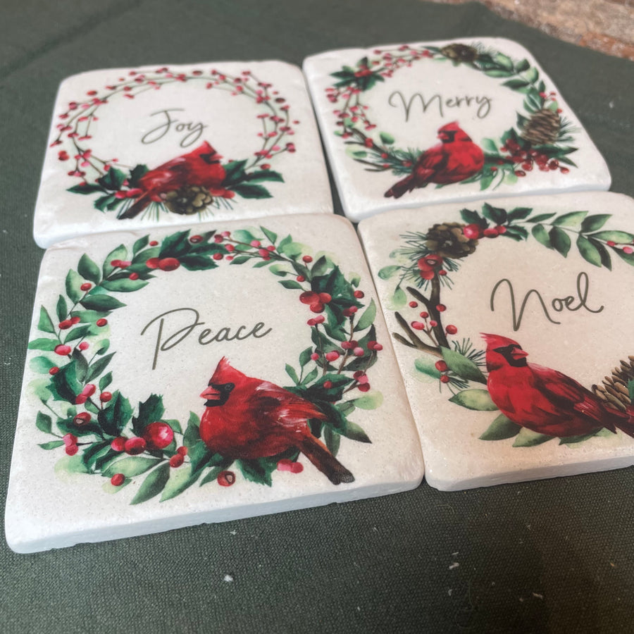 Cardinal Wreath Coaster Set of 4