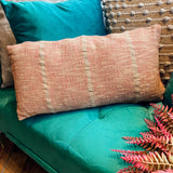 Rust/Natural Woven Cotton Blend Lumbar Pillow 20x10"