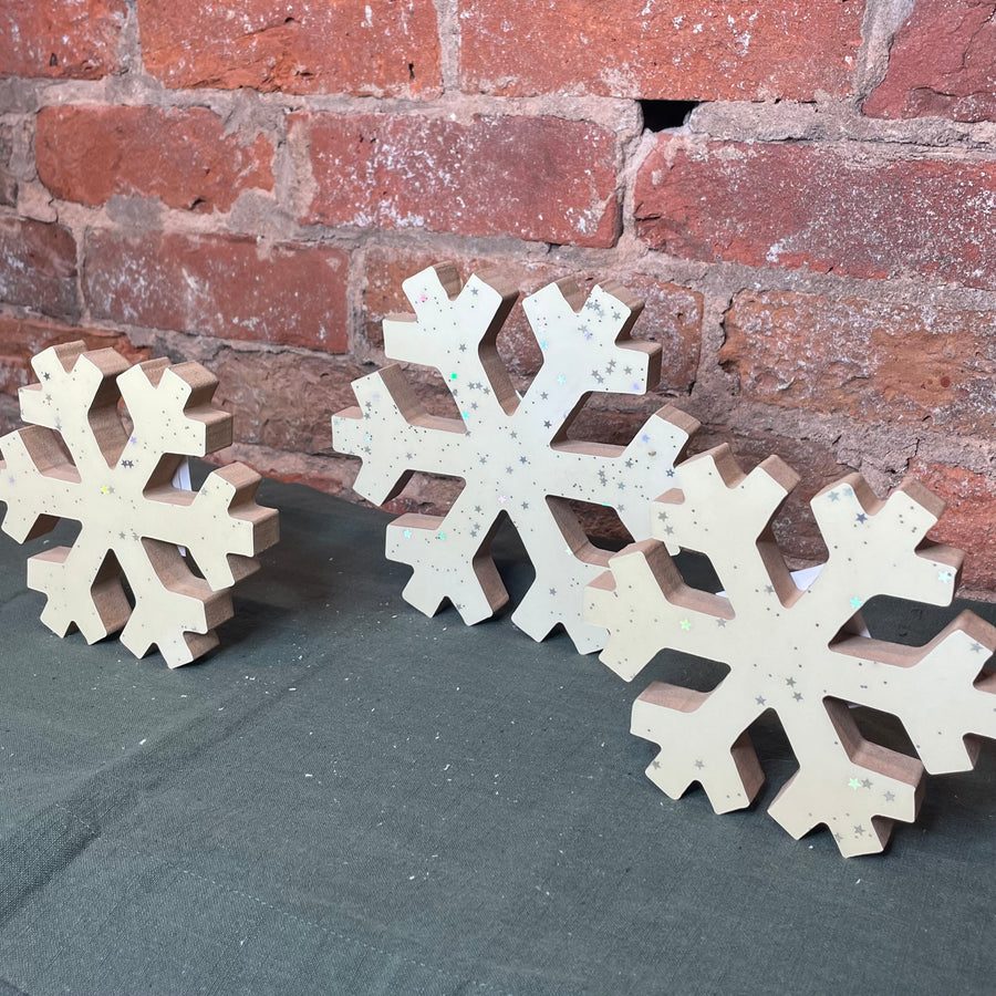 Glittered Star Snowflake Wood Figurine