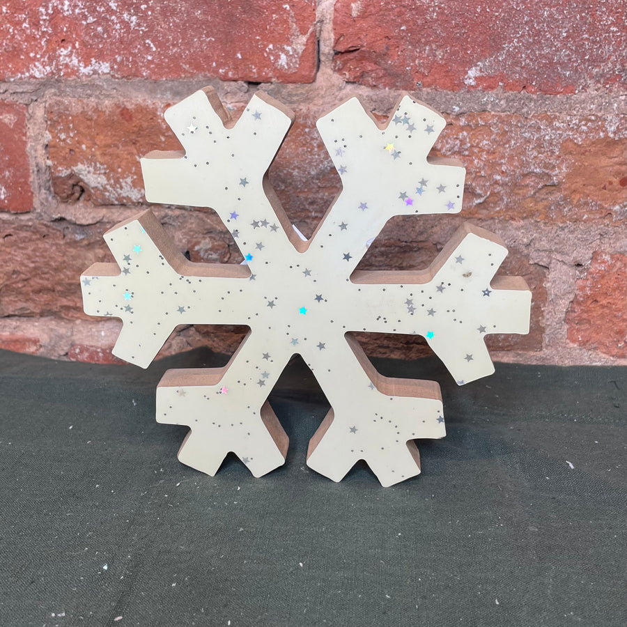 Glittered Star Snowflake Wood Figurine