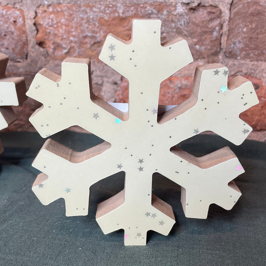 Glittered Star Snowflake Wood Figurine