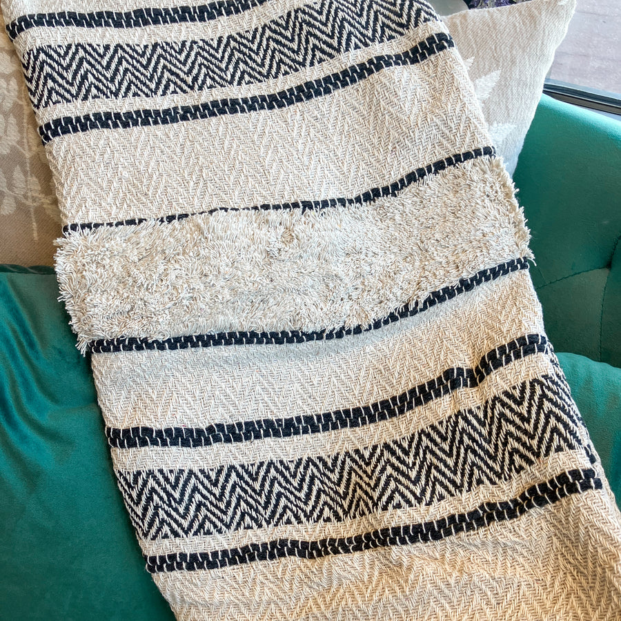 Black & Natural Tufted Striped Throw