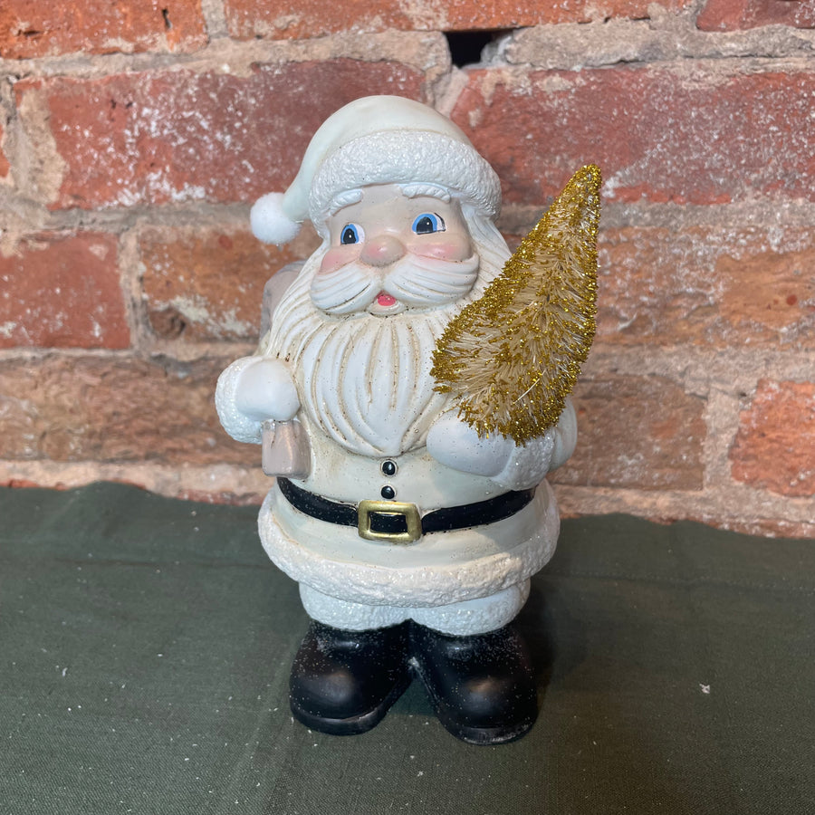 Cream/White Santa w/ Gold Tree & Bag 5.25x13”