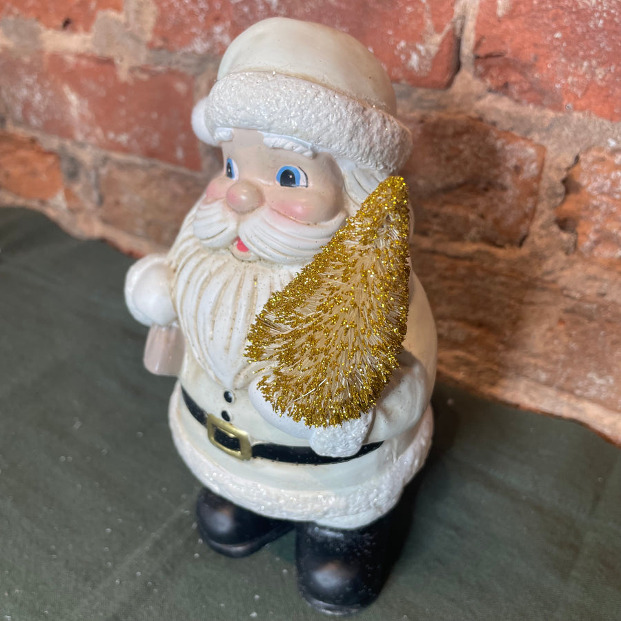 Cream/White Santa w/ Gold Tree & Bag 5.25x13”