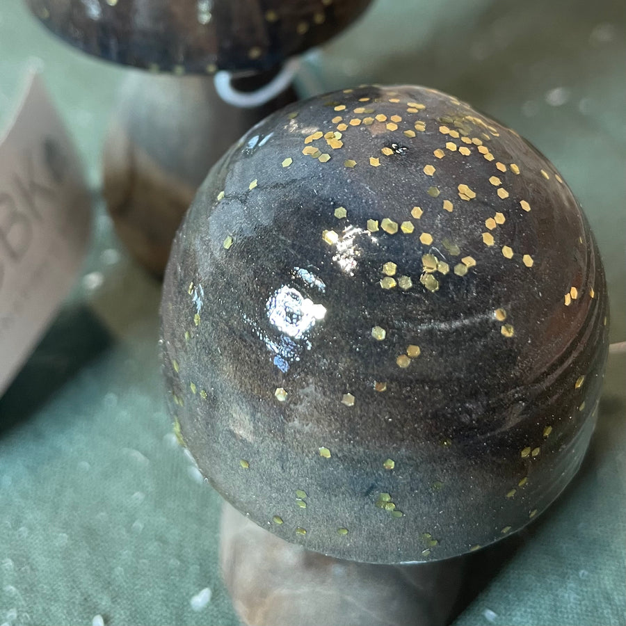 Resin Gold Glitter Top Wooden Mushroom