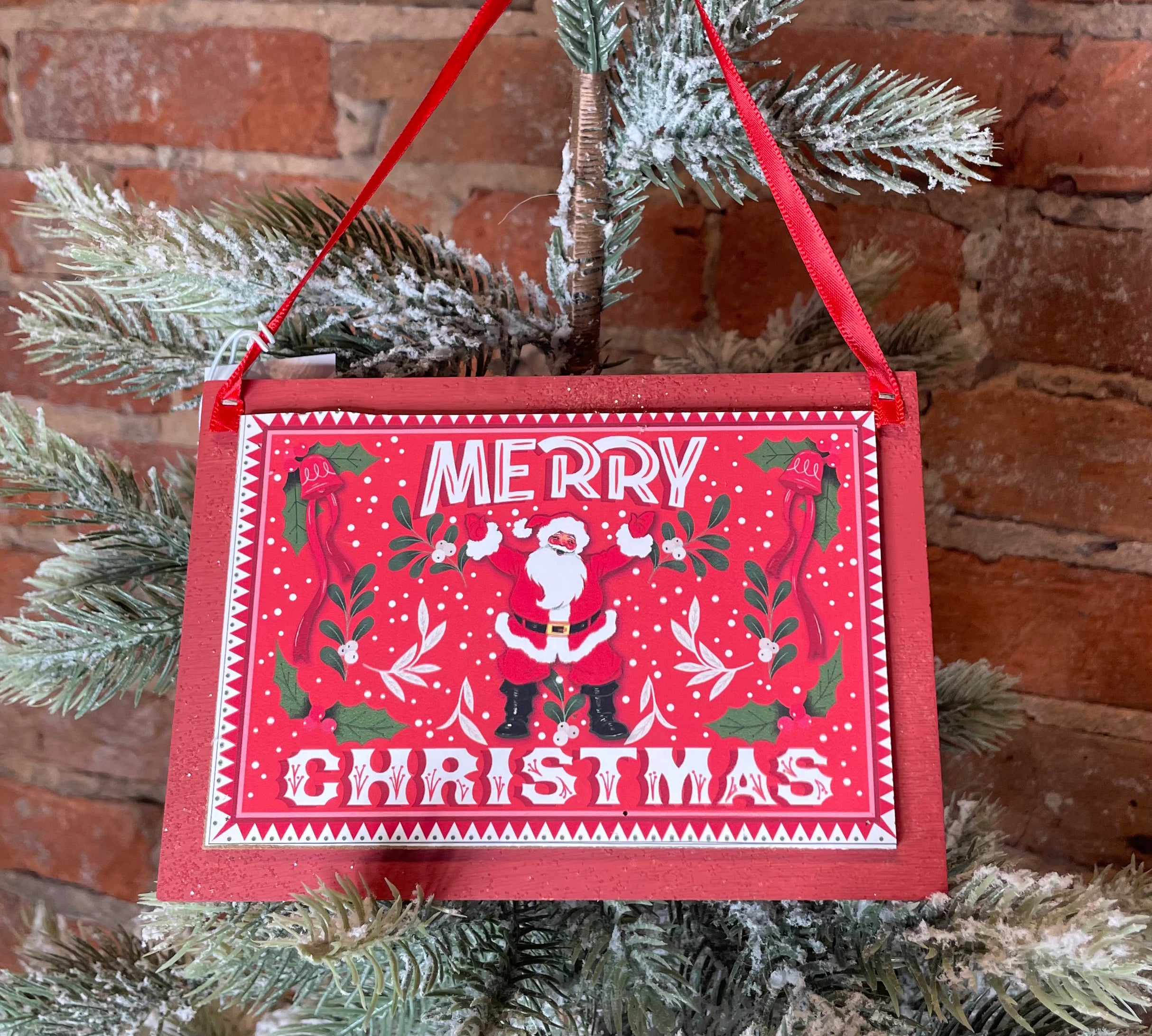 Post Card Holiday Orn w/ Red Ribbon