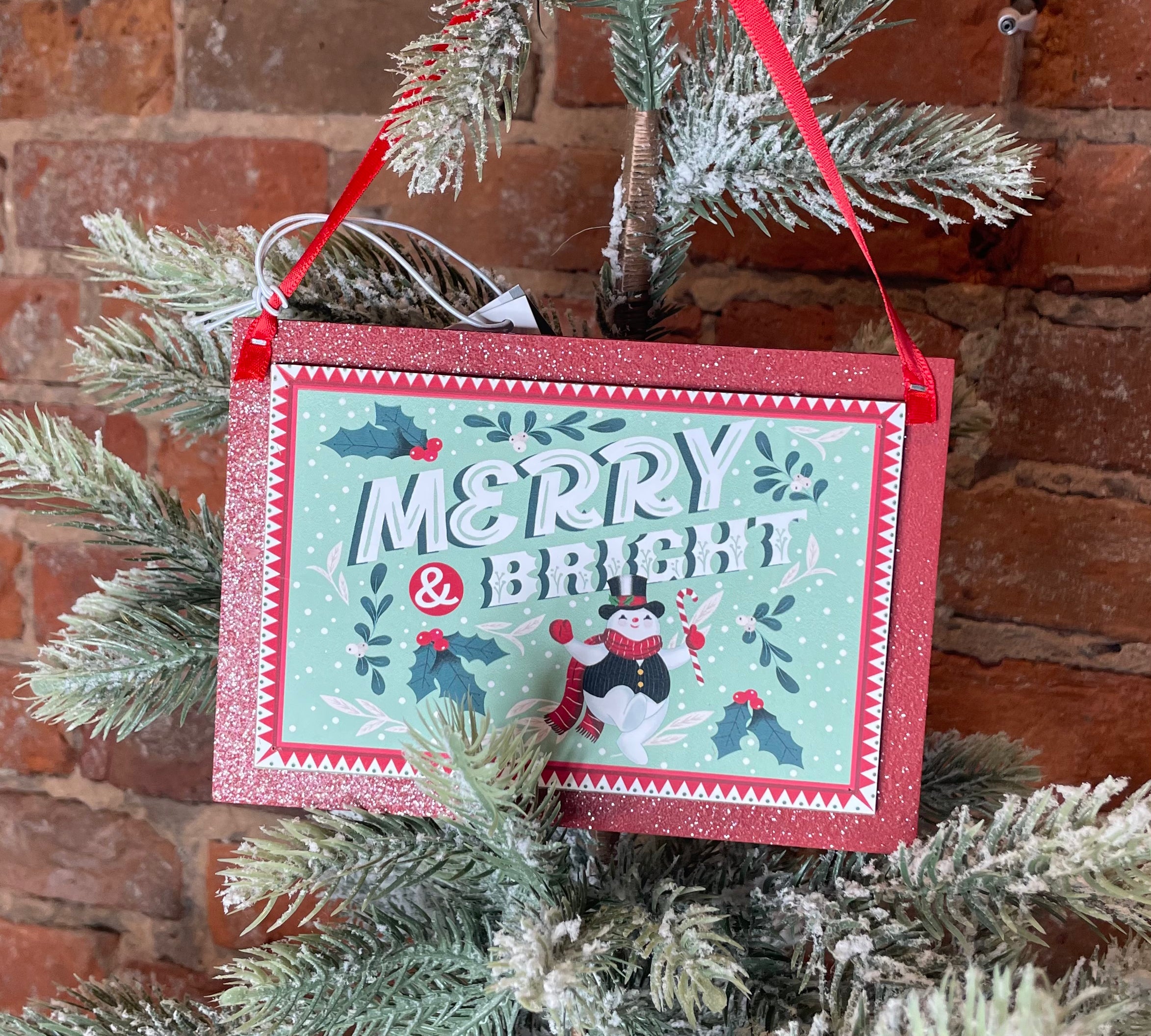 Post Card Holiday Orn w/ Red Ribbon