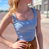 Cotton Stretch Square Neck Crop Top