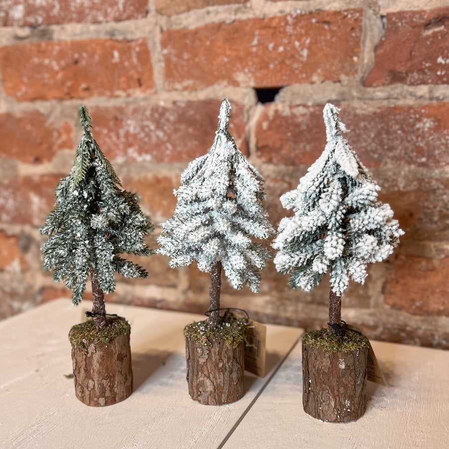 Faux Fir Tree w/Wood/Moss Base 2.75x8.25”