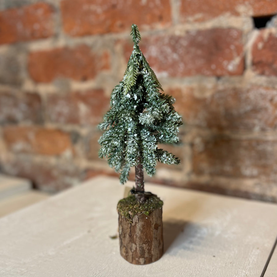 Faux Fir Tree w/Wood/Moss Base 2.75x8.25”