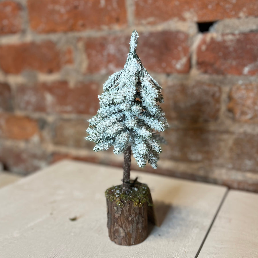 Faux Fir Tree w/Wood/Moss Base 2.75x8.25”