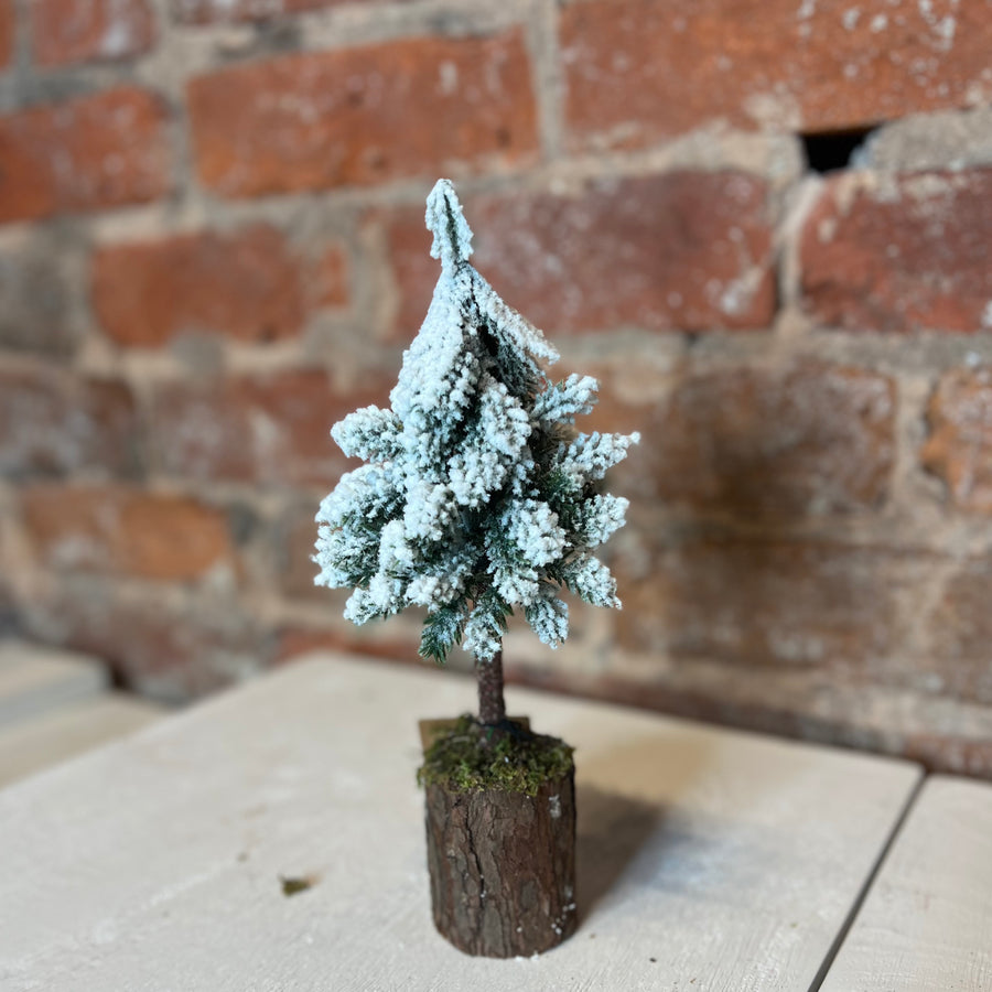 Faux Fir Tree w/Wood/Moss Base 2.75x8.25”