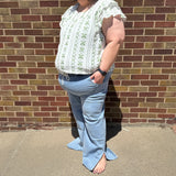 Plus High Rise Drawstring Waistband Side Slit Wide Leg Vervet Jeans