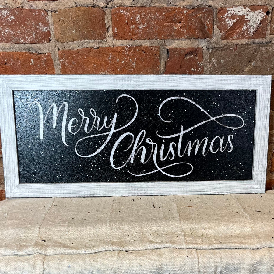 Black & White Merry Christmas Sign 24x12"