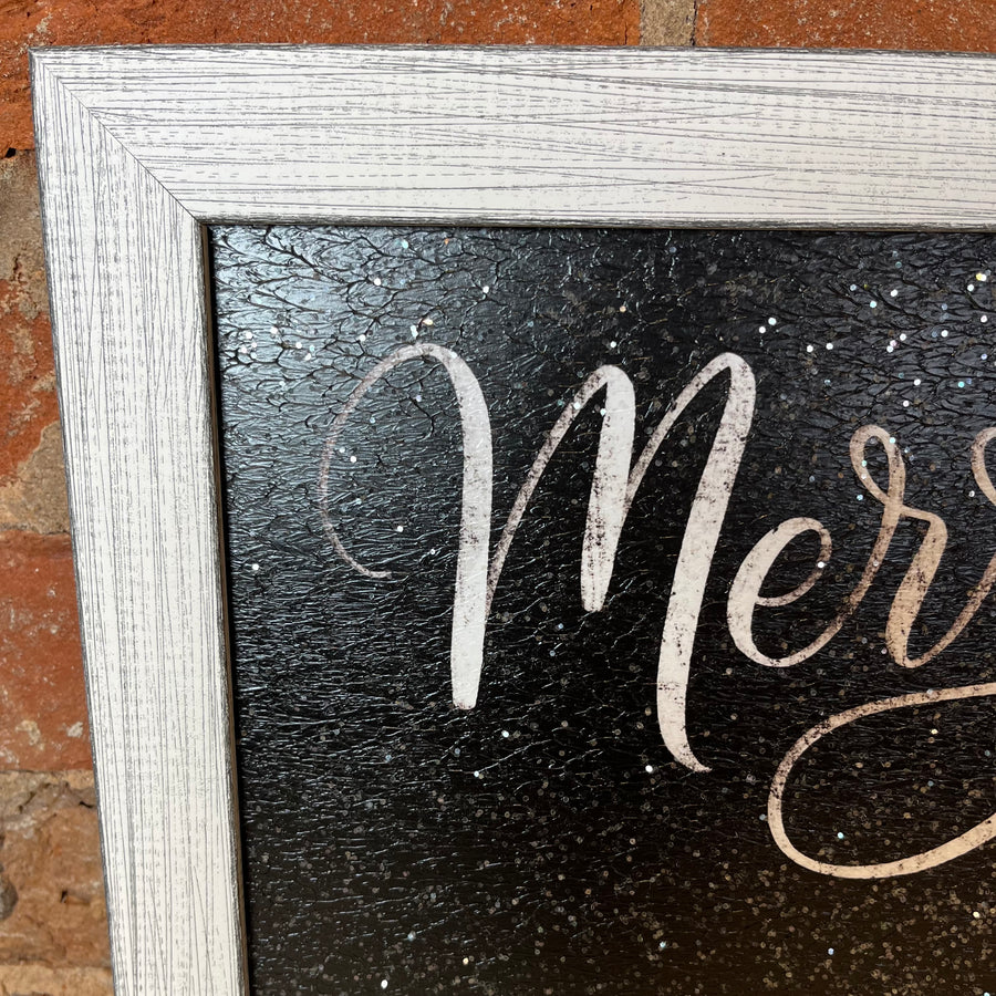 Black & White Merry Christmas Sign 24x12"