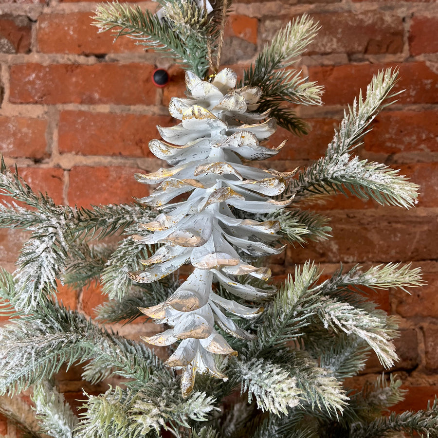 White Glittered Pinecone Ornament