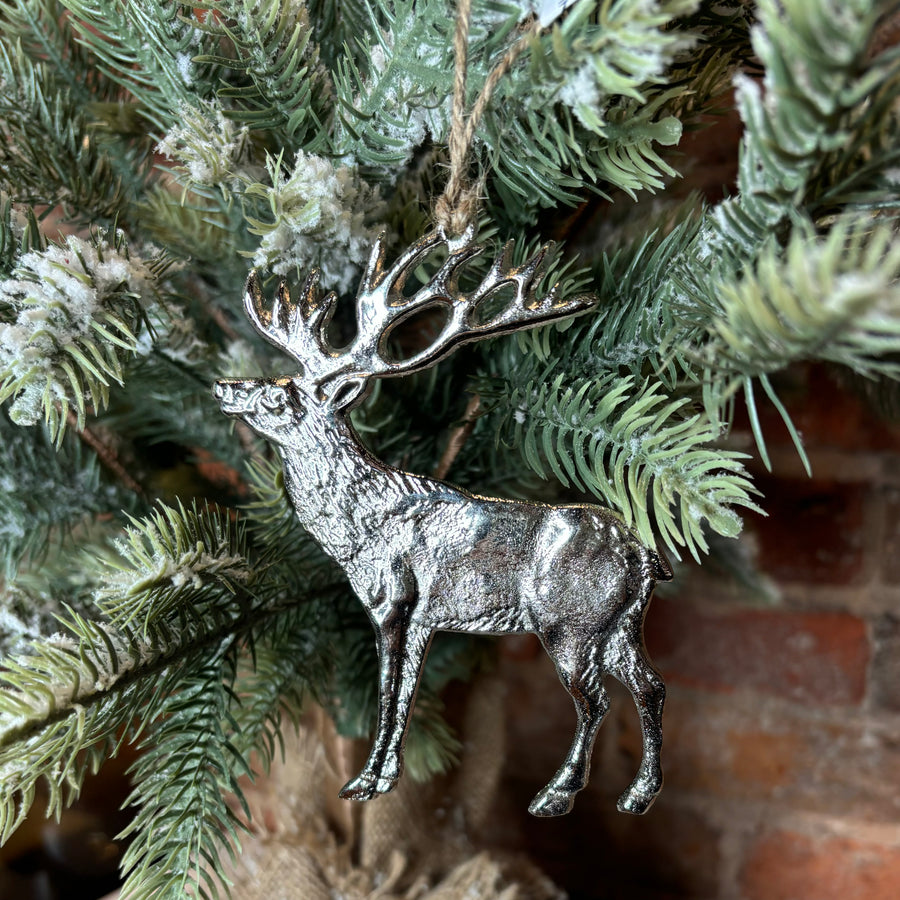 Silver Aluminum Hanging Deer Orn 5”