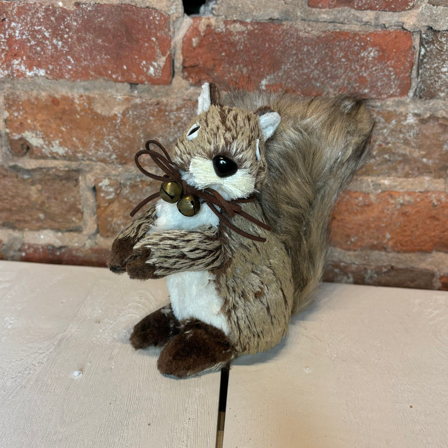 Fur Squirrel w/Leather Bow & Bell 7”