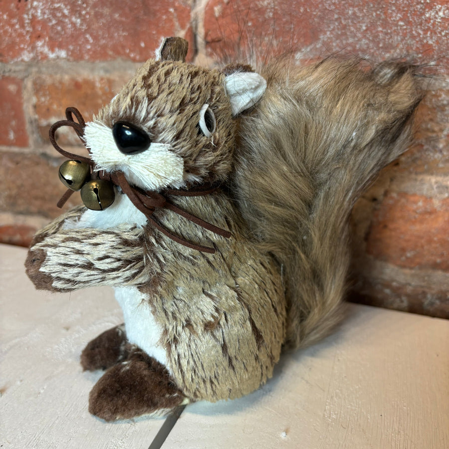 Fur Squirrel w/Leather Bow & Bell 7”