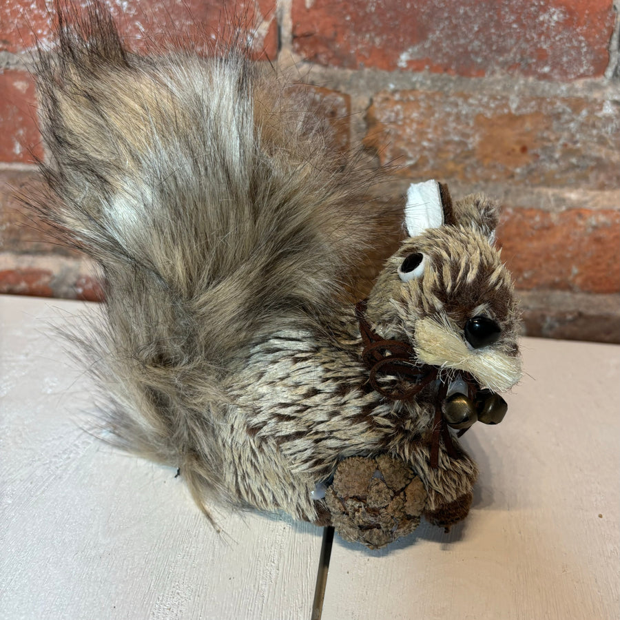 Fur Squirrel w/Leather Bow & Bell 7”