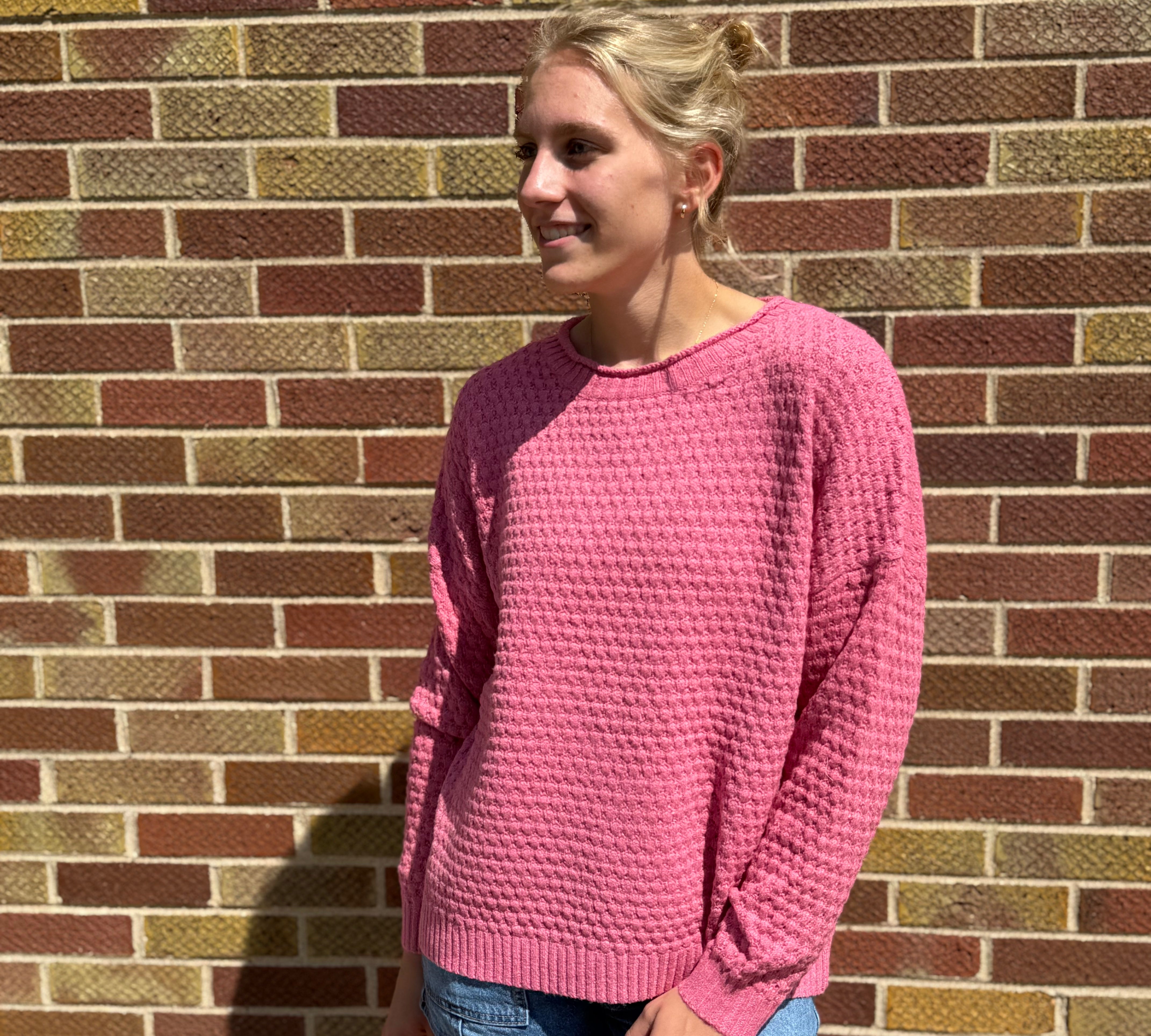 Waffle Long Sleeve Crewneck Pullover