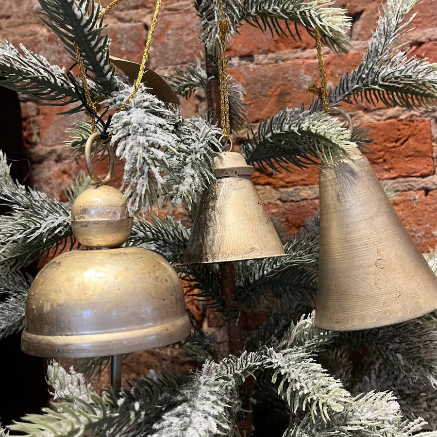 Distressed Pewter Metal Hanging Bells