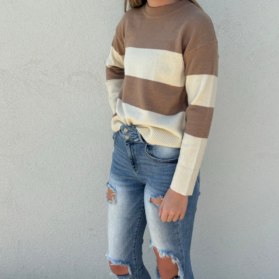 Round Neck Stripe Oversize Sweater