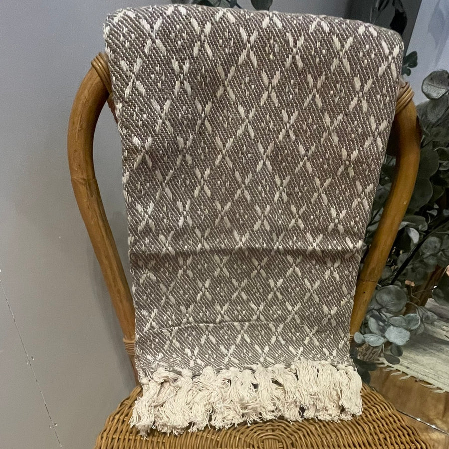 Tan & Natural Diamond Pattern Woven Throw 50x60"