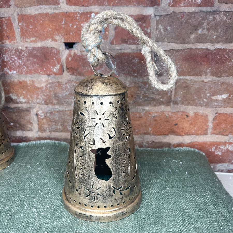 Gold Hammered Bell w/ Cutout Deer Orn