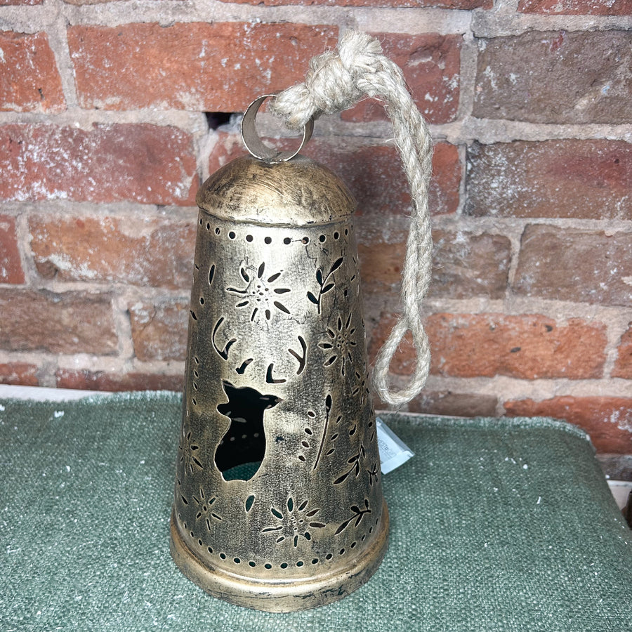 Gold Hammered Bell w/ Cutout Deer Orn