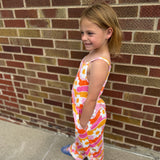 Girls Tangerine/Pink Floral Jumpsuit