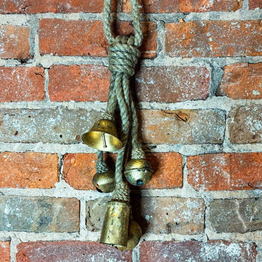 Gold Metal Bells on Jute Hanger 13”