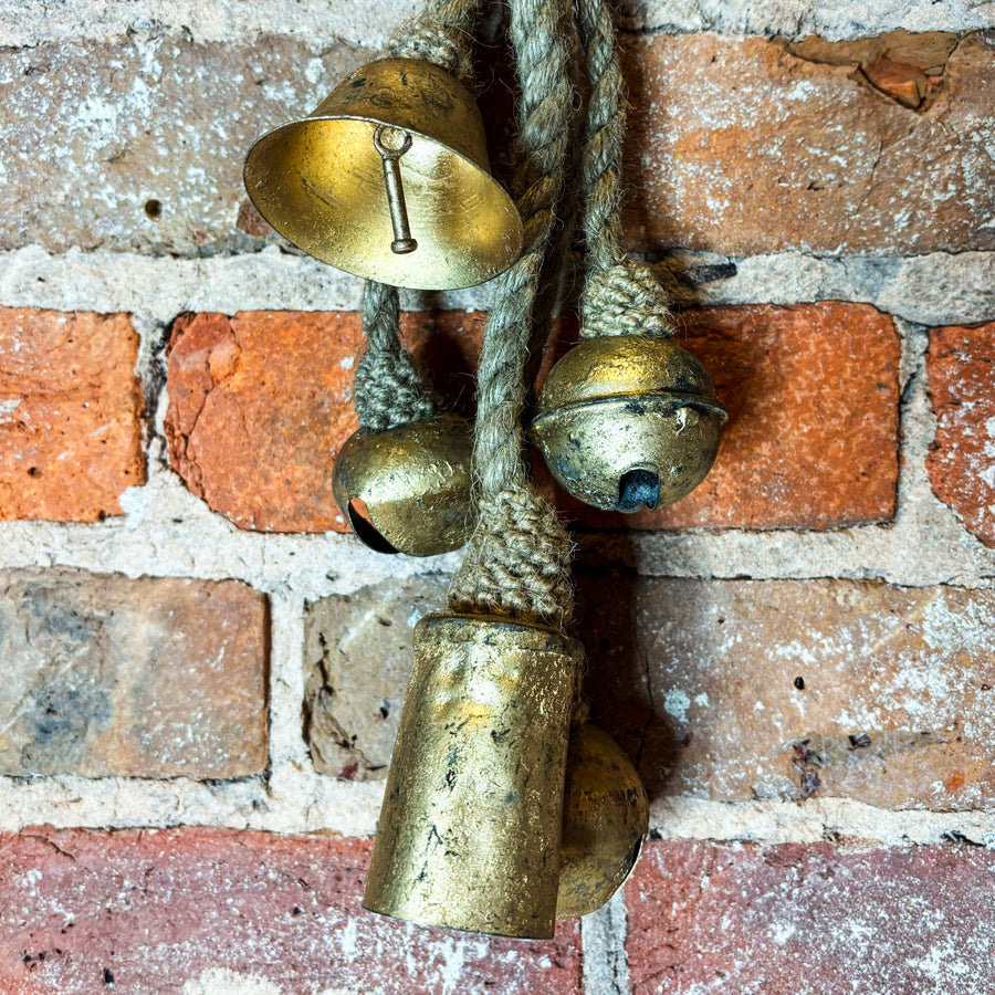 Gold Metal Bells on Jute Hanger 13”