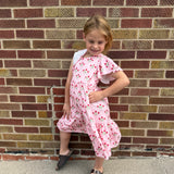 Girls Pink Strawberry Flutter Sleeve Dress