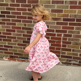 Girls Pink Strawberry Flutter Sleeve Dress