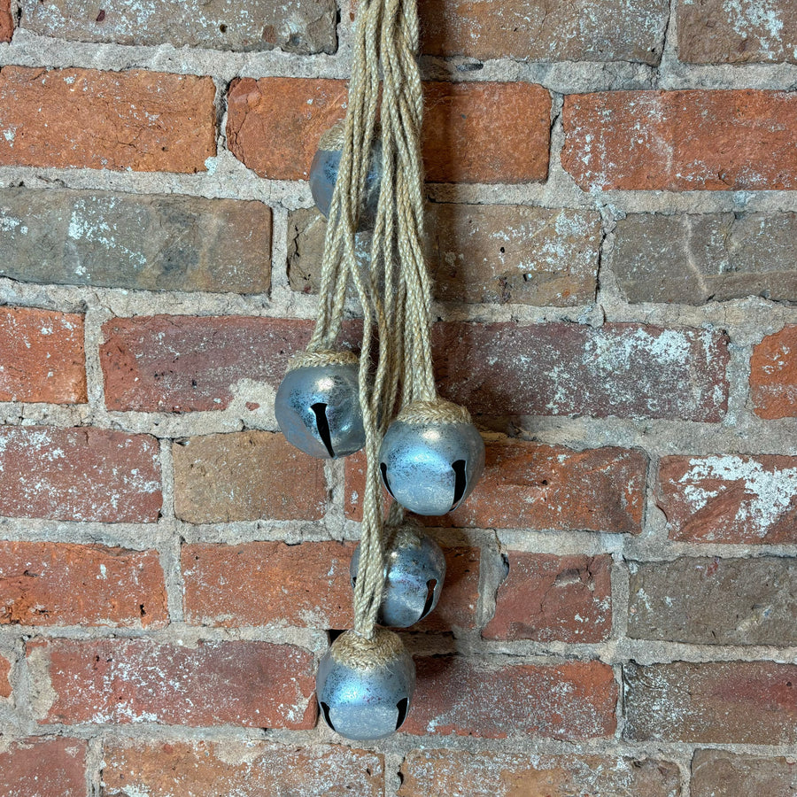 Silver Jute Rope Door Hanger w/ 5 Jingle Bells 27”