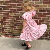 Girls Pink Strawberry Flutter Sleeve Dress