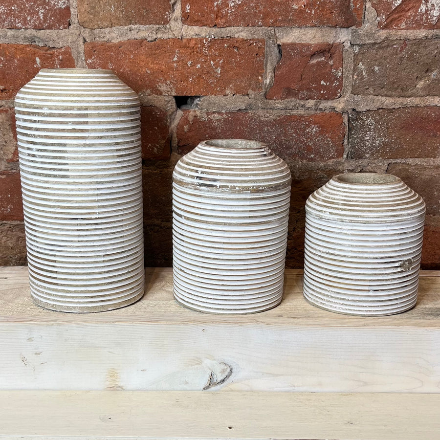 Whitewashed Wooden Stripe Vase