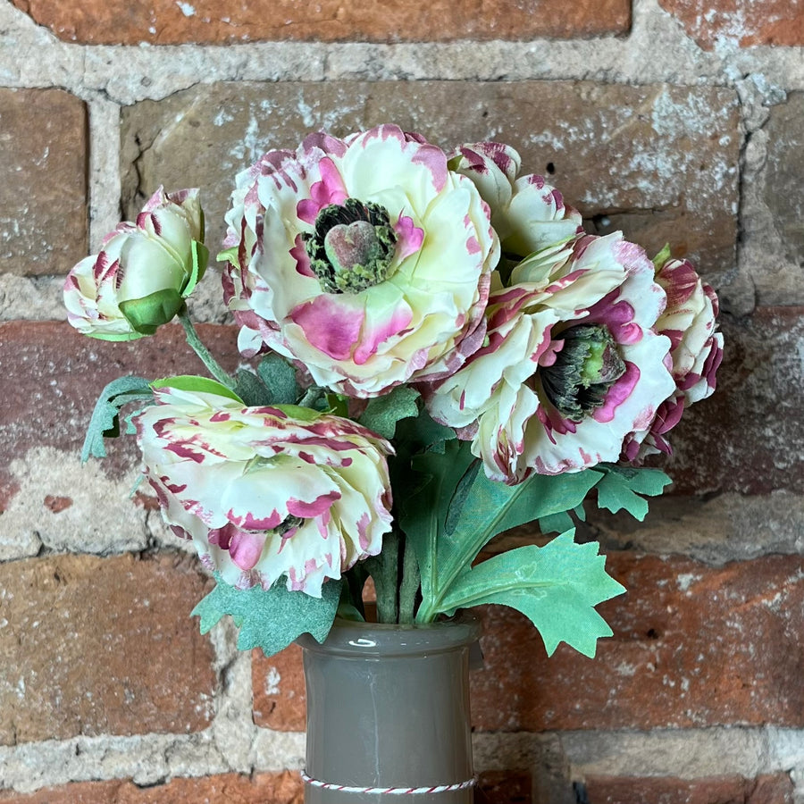 White Ranunculus Bundle w/ Flocked Stem 12"