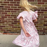 Girls Floral Flutter Sleeve Dress