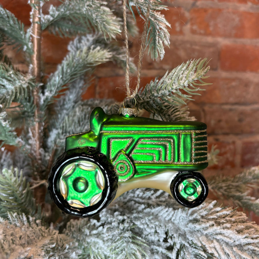 Hand Painted Glass Tractor Orn 4.5”