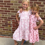 Girls Pink Strawberry Flutter Sleeve Dress