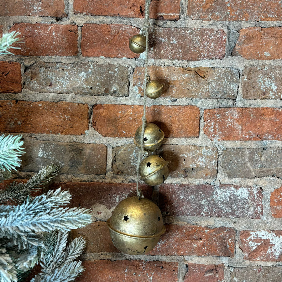 Antique Gold Hanging Metal Bells w/ Star Cutout 16”