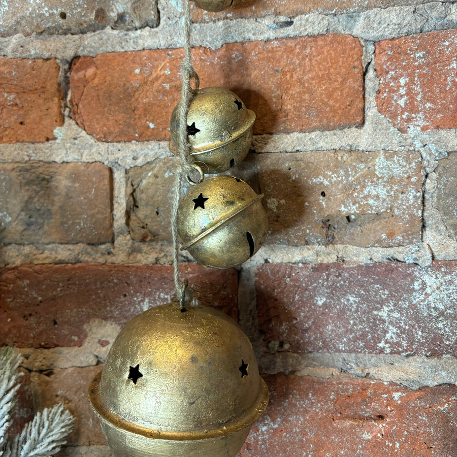 Antique Gold Hanging Metal Bells w/ Star Cutout 16”