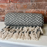 Green/Natural Herringbone Stripe Throw w/ Fringe 60x50”