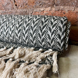 Green/Natural Herringbone Stripe Throw w/ Fringe 60x50”