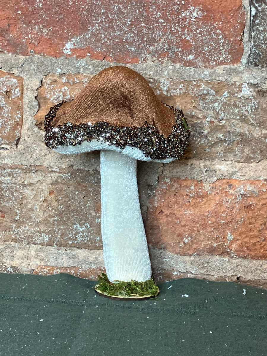 Velvet Brown Beaded Edge Mushroom 6”