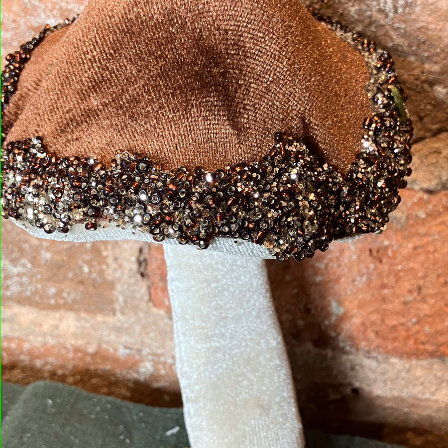 Velvet Brown Beaded Edge Mushroom 6”