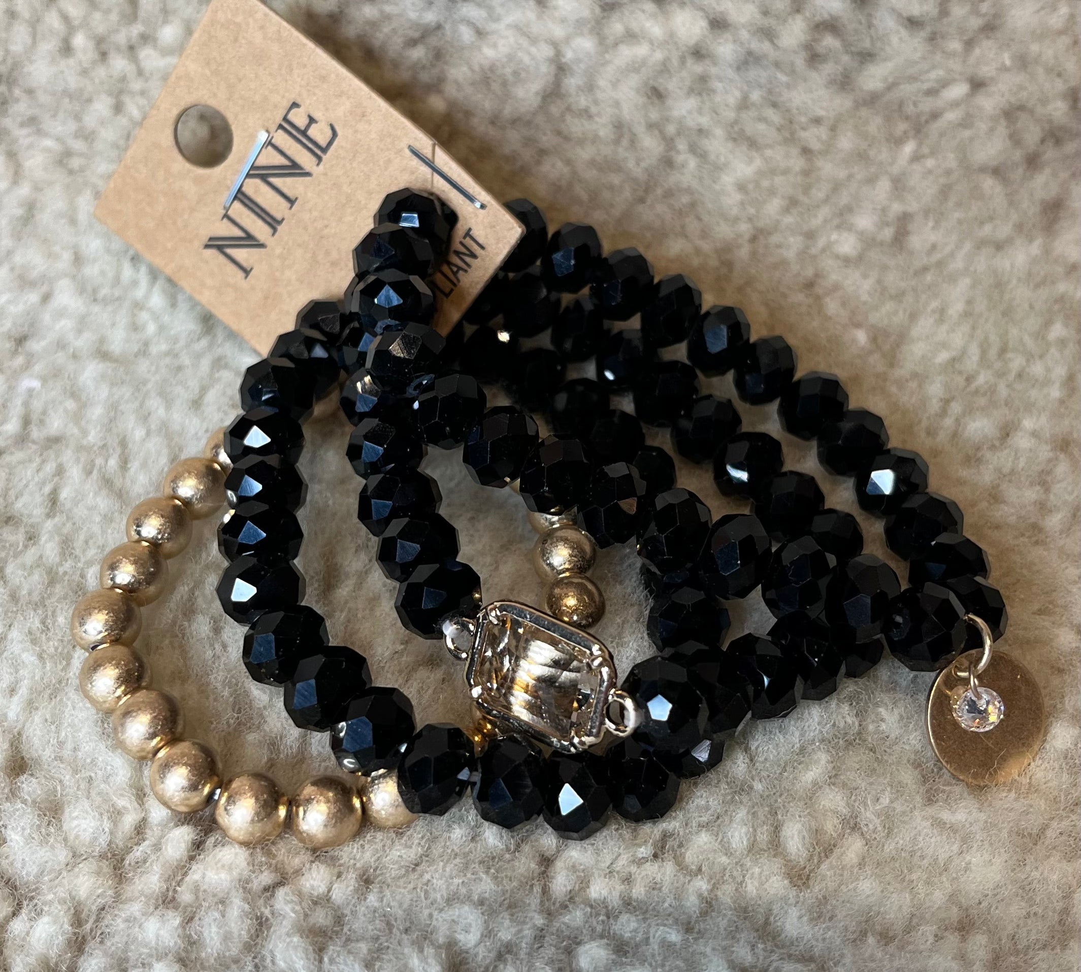 Multi Crystal Coin Charm Bracelet Set